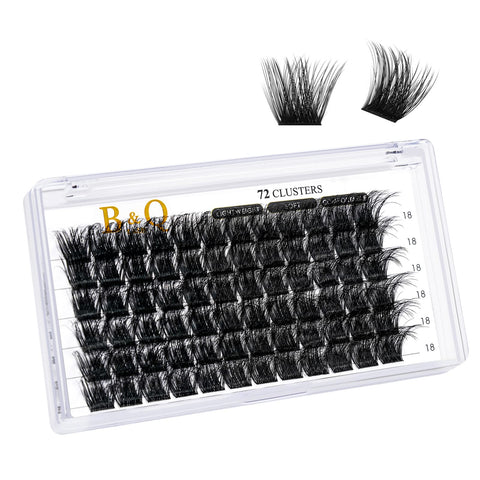 B&Qaugen Lash Clusters, C D Curl, 18mm, 72 Clusters, DIY False Eyelashes, Individual, Vegan, Cruelty Free