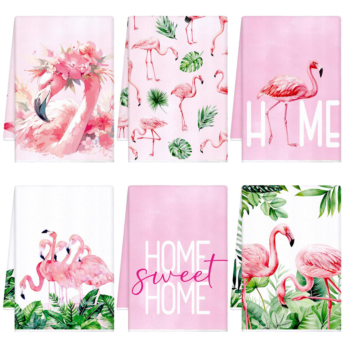Geyoga 6 Pieces Floral Kitchen Towels Flamingo Dish Hand Towels Sunflower Flower Chicken Daisy Tea Towels for Fall Kitchen Bathroom Decor,16 x 24 Inch(Pink,Flamingo)