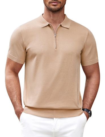 COOFANDY Mens Polo Shirts Short Sleeve Quarter Zip Polo Casual Collar T Shirts Vintage Mens Polo Shirt Retro 2024 Summer Trendy Mens Shirt