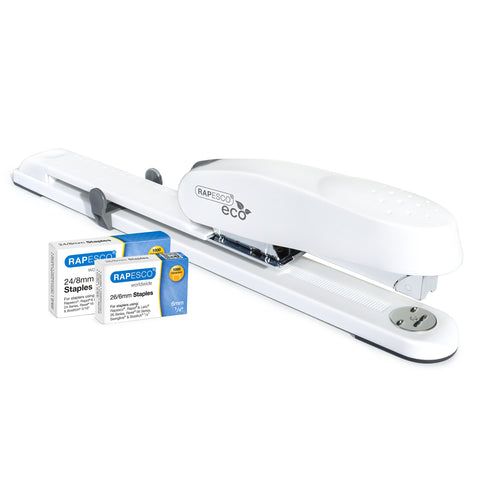Rapesco 1481 ECO 790 Heavy Duty Long Arm Stapler with 2000 Staples, 50 Sheet Capacity, Soft White