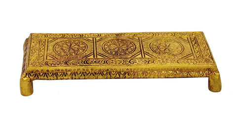 ESPLANADE Brass Engraved Pooja Chowki Antique Peetha Peeta God's Stool - Puja Articles - Golden - 8.5" Inches