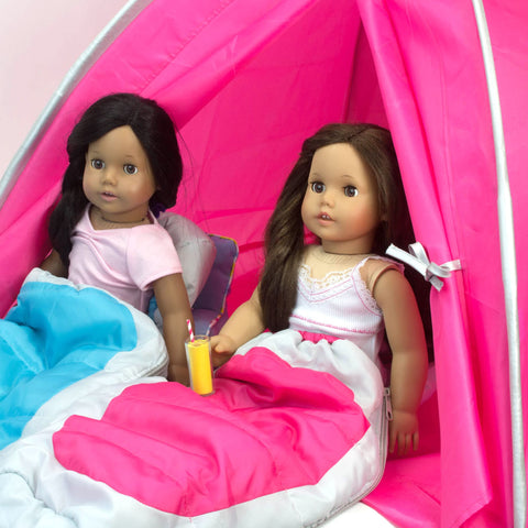 Sophia's 18" Doll Cocoon Style Nylon Sleeping Bag with Side Zipper for Camping, Pink/Gray