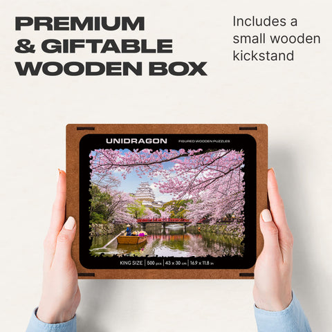UNIDRAGON Original Wooden Jigsaw Puzzles - Nature Sakura, 500 pcs, King Size 16.9"x11.8", Beautiful Gift Package, Unique Shape Best Gift for Adults and Kids