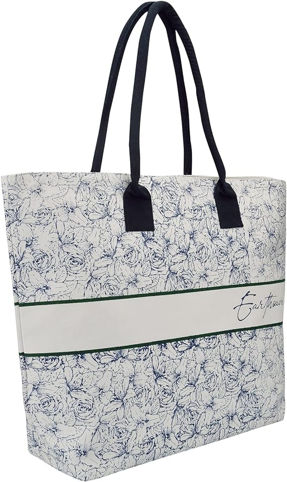 earthsave All Purpose Tote Bags | Printed Organic Multipurpose Cotton Bags | Cute Hand Bag for Girls | Best for College, Travel | Reusable Shopping Bag | Eco-Friendly Tote Bags (White & Blue)