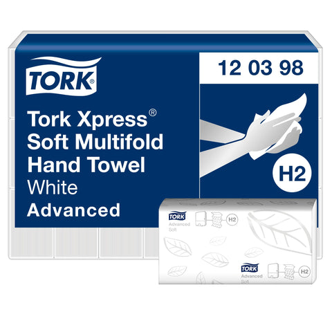 Tork Xpress Soft Multifold Hand Towels White H2, Advanced, 2-ply, Z-fold, Absorbent, 21 x 180 Sheets, 120398