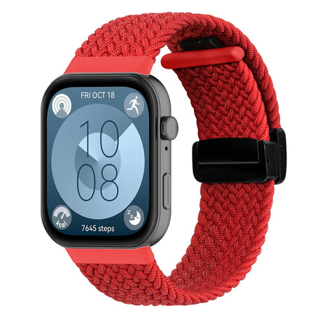 KUTEWEU Nylon Braided Strap for Huawei Watch Fit 3, Adjustable Sport Elastic Loop Band with Magnetic Clasp for Huawei Watch Fit3 Smartband Watch Band for Men Women (Red)