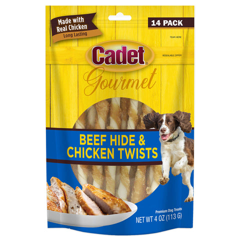 Cadet Gourmet Beef Hide & Chicken Twists Dog Treats - Healthy & Natural Rawhide & Chicken Dog Treats for Small & Large Dogs - Inspected & Tested in USA, 5 In. (14 Count)