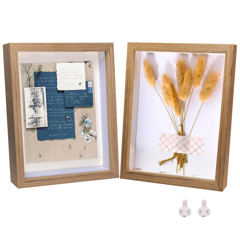 Shadow Box Frame 8x10 Dark wood Picture Frames 3D Deep Box 2 Pack Photo Frames Made of Solid Wood and Real Glass Internal Depth 0.6 inches