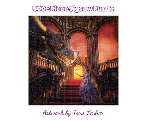 Toynk A Girl & Her Dragon Puzzle By Tara Lesher | Fairytale Castle 500 Piece Jigsaw Puzzle For Adults And Kids | Interactive Brain Teaser for Family Game Night | 18 x 18 Inches