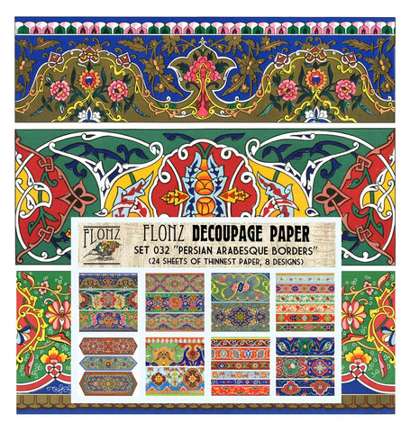 Decoupage Paper Pack (24 Sheets 6"x6") Persian Arabesque Borders FLONZ Vintage Styled Paper for Decoupage and Craft