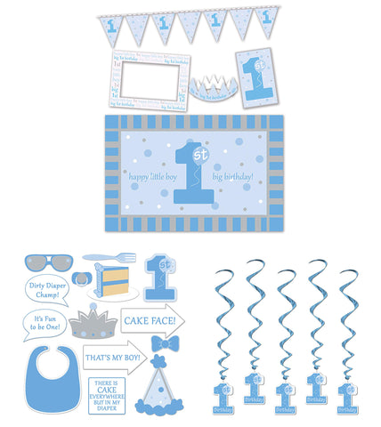 Beistle Boys 1st Birthday Party Decorations, 3" - 46", Blue/Gray/White/Yellow
