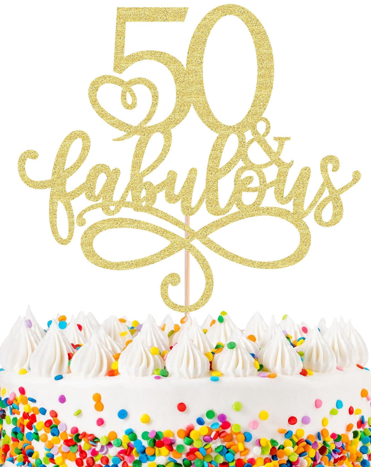 MYAMPED 50 & Fabulous Cake Topper - Glitter Golden Happy 50th Birthday Cake Decoration, Happy 50th Anniversary Cake Topper, Happy 50th Birthday Cake Topper for Men or Women, Photo Booth Props