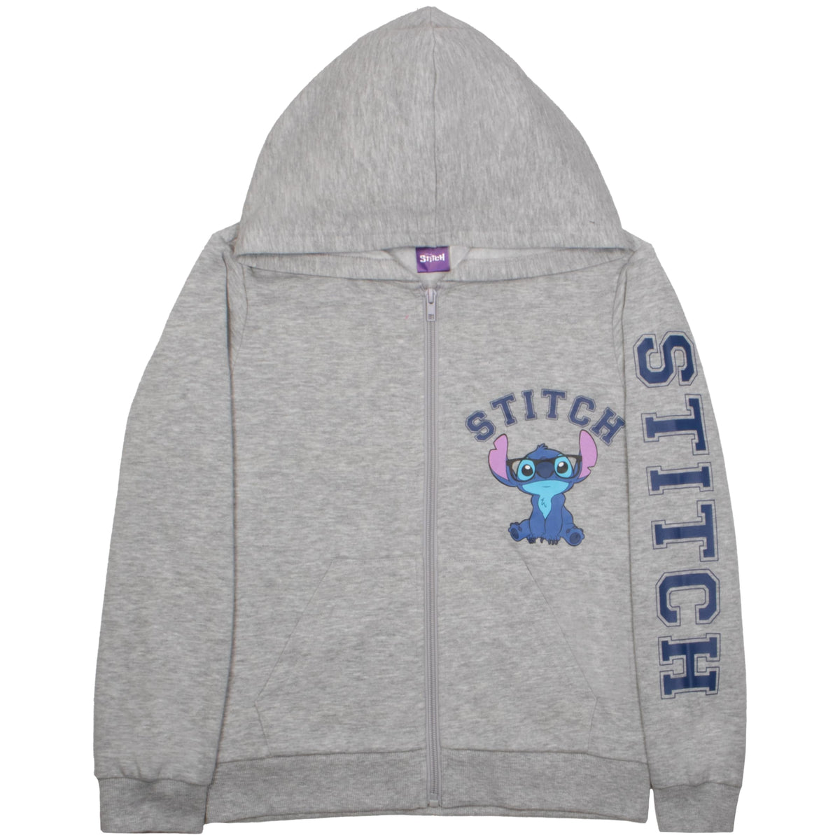 Disney Lilo & Stitch Nerdy Stitch Graphic Girls Zip-Up Hoodie for Kids and Toddlers (5, Grey)
