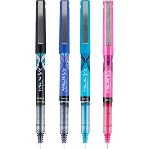 Pilot, Precise V5 Deco Collection, Capped Liquid Ink Rolling Ball Pens, Extra Fine Point 0.5 mm, Black/Blue/Turquoise/Pink, Pack of 4