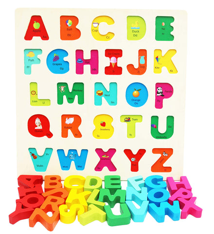 TOWO Wooden Alphabet Puzzle for Toddlers- Chunky Size Peg Puzzle - Alphabet Puzzle Board for Early Learning- Wooden Puzzle educational toy for Baby Toddlers Montessori Learning
