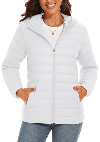 TAVCASEN Ladies Puffer Padded Jackets Casual Padded Down Jacket Lightweight Waterproof Coats Winter Outerwear Jackets,White,M