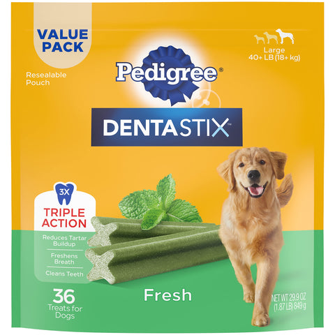 PEDIGREE DENTASTIX Dental Dog Treats for Large Dogs Fresh Flavor Dental Bones, 1.87 lb. Value Pack (36 Treats)