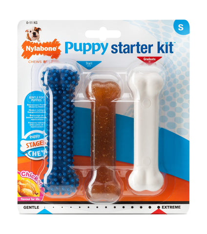 Nylabone Puppy Starter Kit, Pack of 3 Dental Dog Chew Bones, Teething, Gentle, Graduate, Small, for Puppies Up to 11 kg