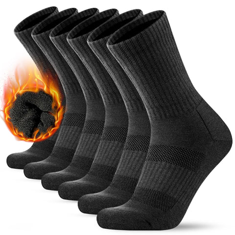 KEECOW 3 Pairs Mens Thermal 60% Merino Wool Hiking Calf Tube Socks, Performance Athletic Hiking Trekking Walking Socks, Wicking Breathable Cushion Comfortable(9-12,Black)