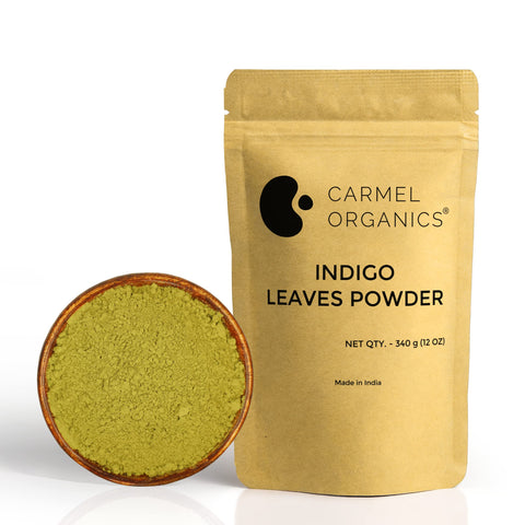 Indigo Leaves Powder (340 Grams) for Hair Colour by CARMEL ORGANICS | Natural | No Added colour or Preservatives | Avuri Akulu Powder | Indigofera tinctoria Powder