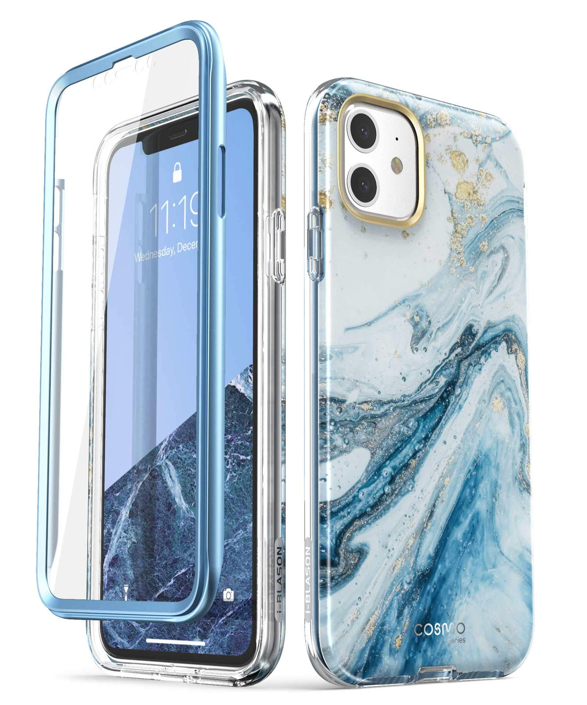 i-Blason Cosmo Series Case for iPhone 11 (2019 Release), Slim Full-Body Stylish Protective Case with Built-in Screen Protector, Blue, 6.1''