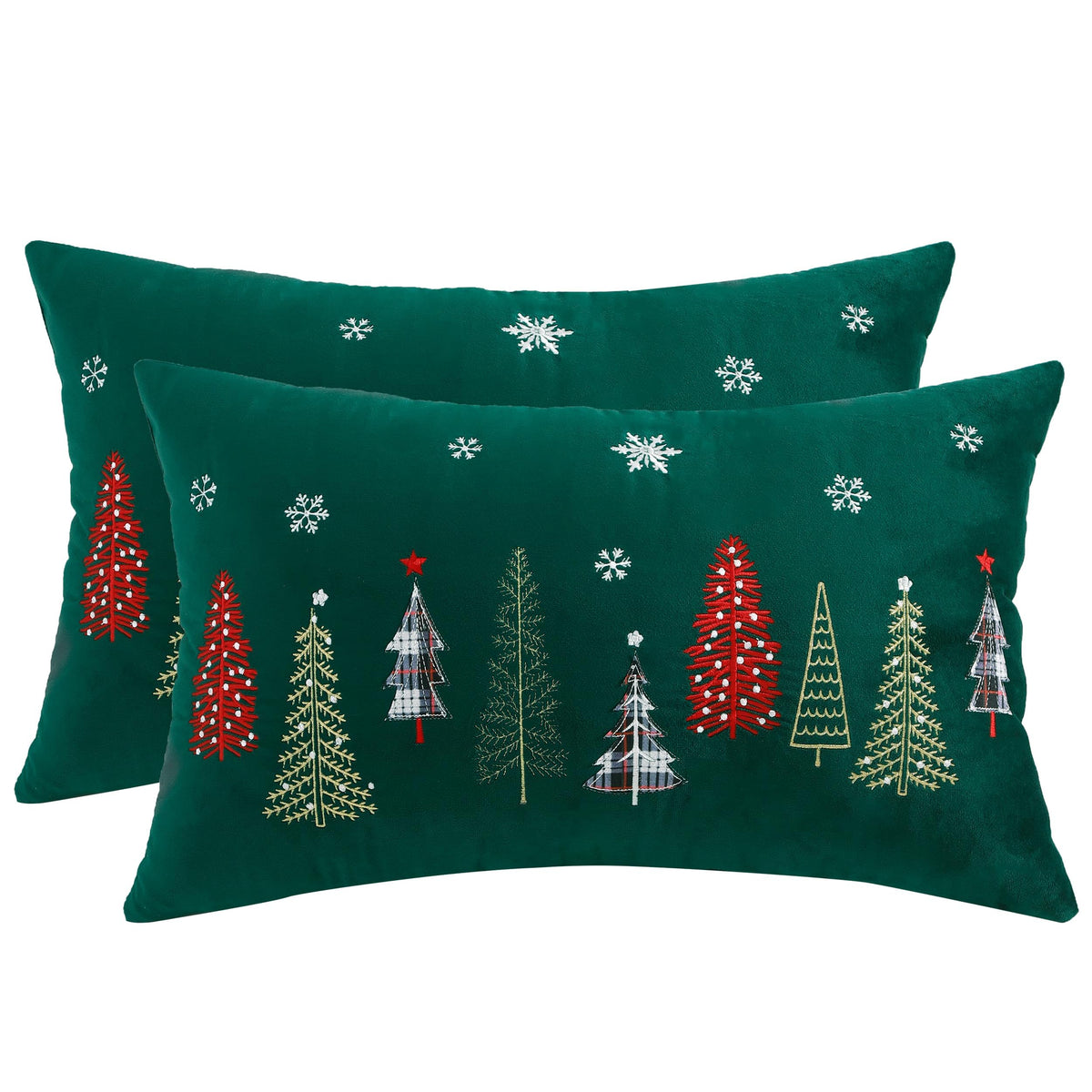 Tosleo Christmas Embroidery Throw Pillow Covers 16x24 inch Set of 2 Christmas Dec Velvet Pillowcases Forest Green Christmas Tree Cushion Pillow Cases Soft Square Holiday Pillowcase