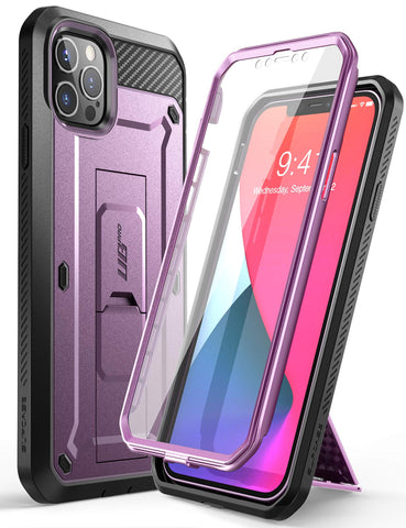 SUPCASE Unicorn Beetle Pro Series Case for iPhone 12 Pro Max (2020 Release) 6.7 Inch, Built-in Screen Protector Full-Body Rugged Holster Case(Violte)