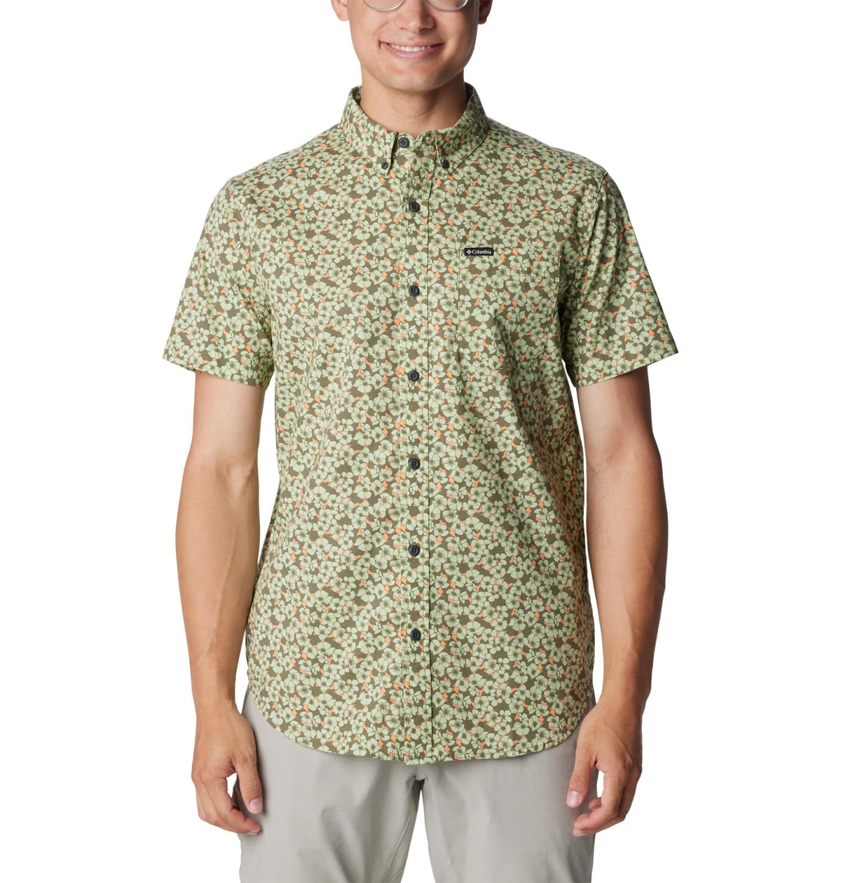 Columbia Men's Rapid Rivers Printed Short Sleeve Shirt, Sage Leaf Geobloom, Small