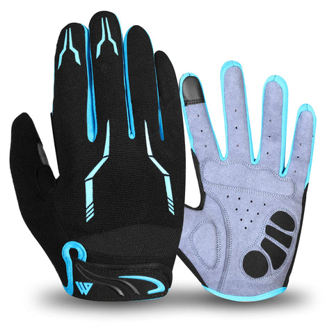 WESTWOOD FOX WFX Cycling Gloves Full Finger Mountain Bike Gloves Touchscreen MTB Gloves Padded Anti-Slip MTB Road Biking Sports Gloves for men and women (Blue, L)
