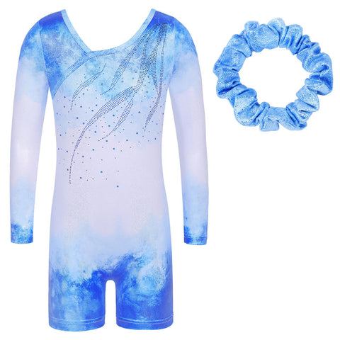 BAOHULU Leotard for Girls Gymnastics Toddler Tank Biketards Shorts Shiny Diamond Purple Kids Dancewear HB217_WhiteBlue_110