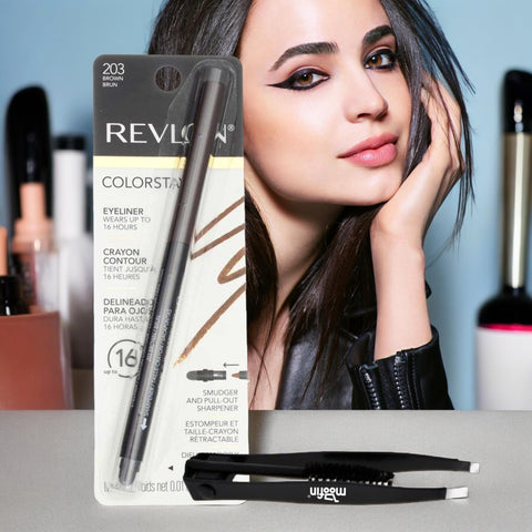 moofin ColorStay Waterproof Eyeliner Pencil, 0.01 oz, 4-Pack in Rich Brown, Smudgeproof Eyeliner Eyebrow Tweezers, Long-Lasting, Precise Application, Versatile, Gentle Formula