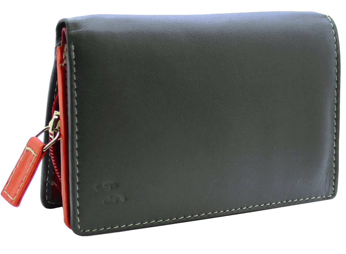 STARHIDE Ladies RFID Blocking Compact Multi Colour Soft Real Leather Wallet 5540 (Black Multi)