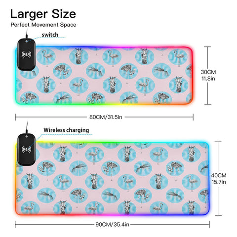 Flamingo Wireless Charging Mouse Pad for Mobile Phone Extra Large Gaming Mousepad with 13 Lighting Modes Keyboard Mat for Gaming MacBook PC Laptop Desk Home Office