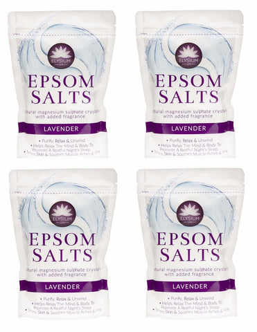 Elysium Spa Bath Salts Natural Magnesium Sulphate Crystals Lavender Salt - 450g Wilsons Direct (4 x Lavender Salt)