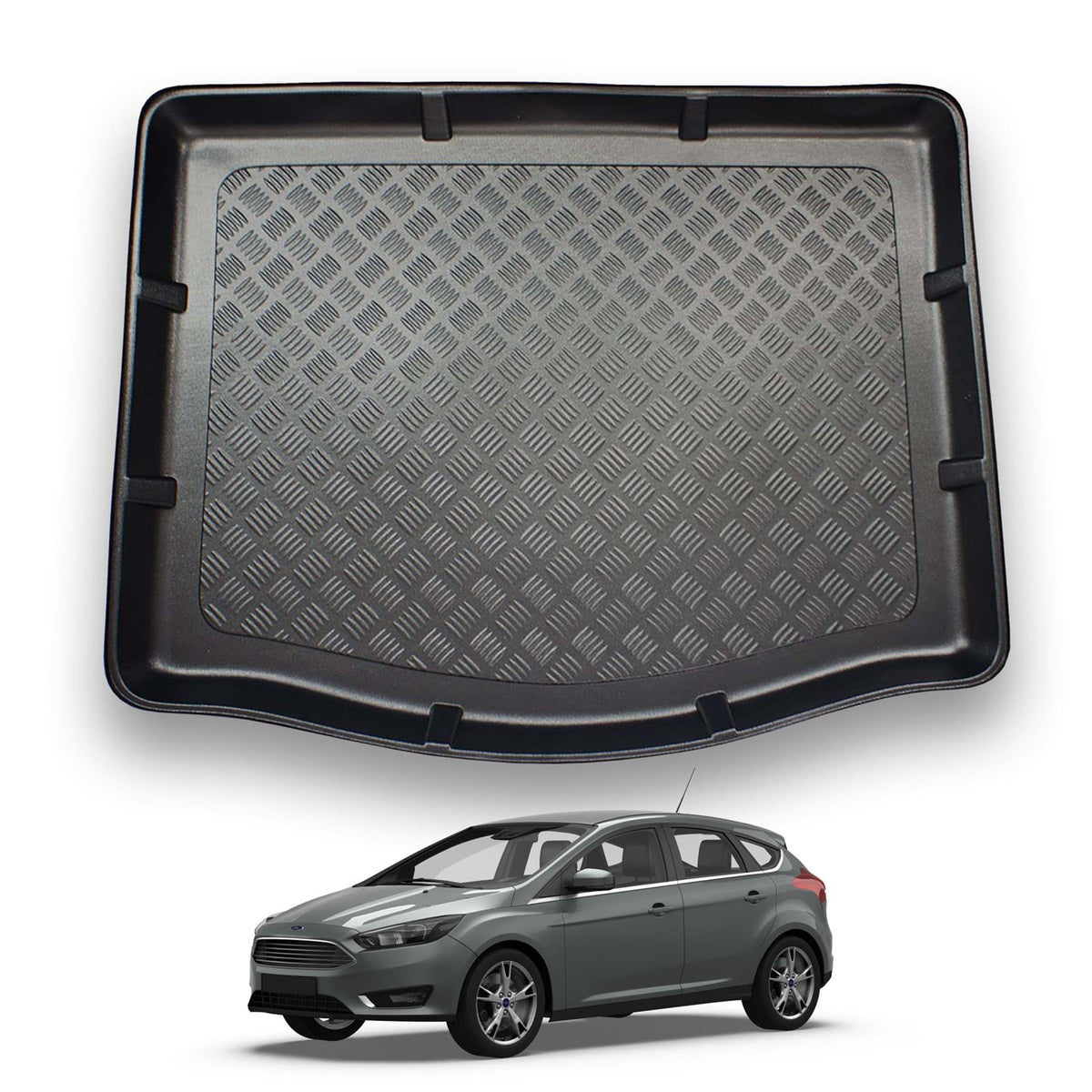 Nomad Boot Liner Compatible with Ford Focus 2011-2018 [Mk3] Hatchback Recyclable Plastic (PE) Tailored Fit Car Floor Guard Tray Black Custom Fitted Accessory Dog Friendly & Waterproof Raised Edges