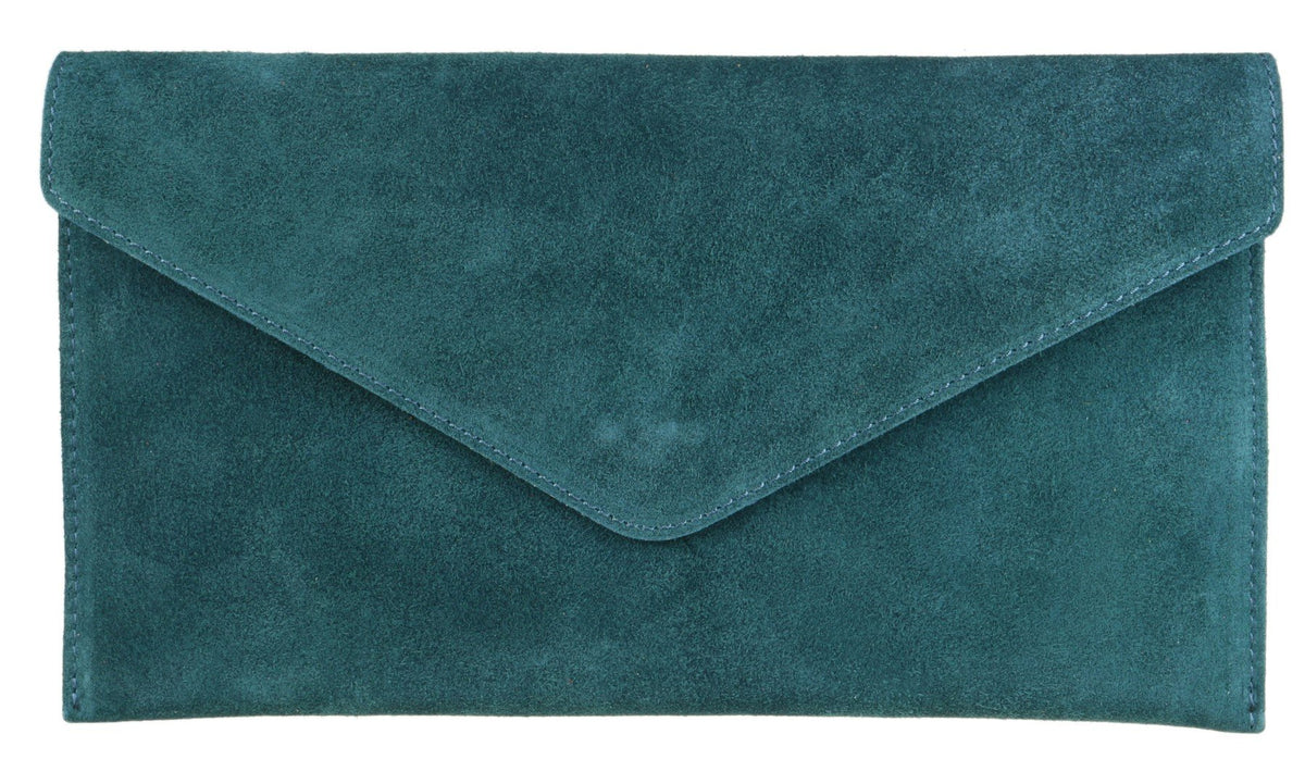 Girly Handbags Womens Italian Suede Leather Envelope Clutch Bag Dark Teal