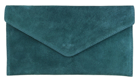 Girly Handbags Womens Italian Suede Leather Envelope Clutch Bag Dark Teal