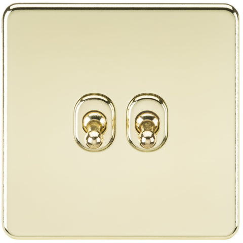 Knightsbridge SF2TOGPB Screwless 10A 2G 2-Way Toggle Switch - Polished Brass