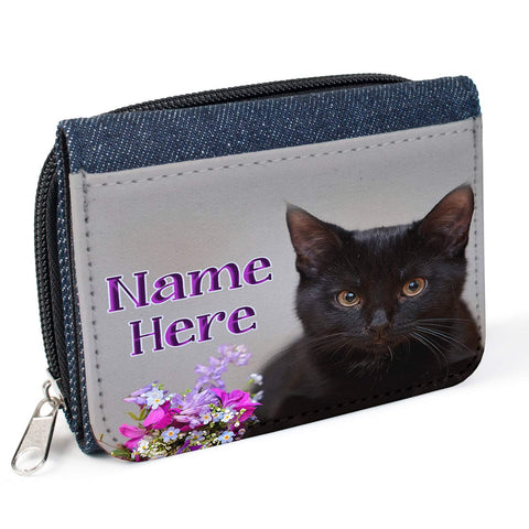Ladies Purse Personalised Cat Kitten Womens Denim Coin Money Wallet Gift ST356