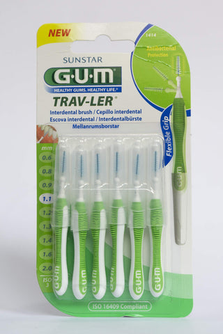 Gum TRAV-LER Lot de 3 x 6 brossettes interdentaires ISO 3 Vert 1,1 mm