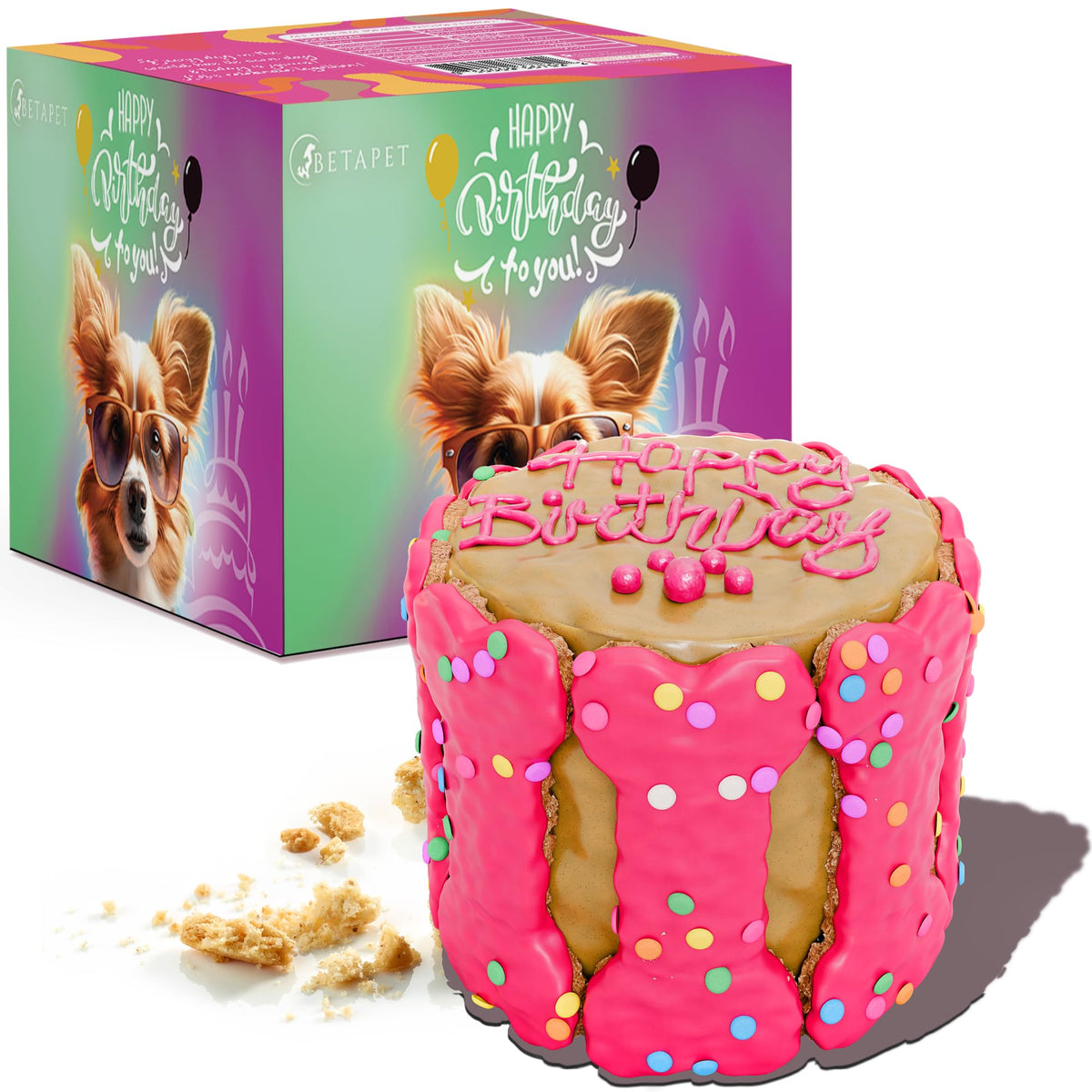 BETAPET Dog Birthday Cake for Dogs to Eat - Rice Cake Based Dessert Made with Dog Birthday Treats and Human Grade Ingredients - Happy Birthday Dog Cake - Dog Birthday Gift for Puppy