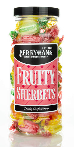 Original Fruity Sherbets Sherbet Lemons Retro Sweets Gift Jar By Berrymans Sweet Shop - Classic Sweets, Traditional Taste.