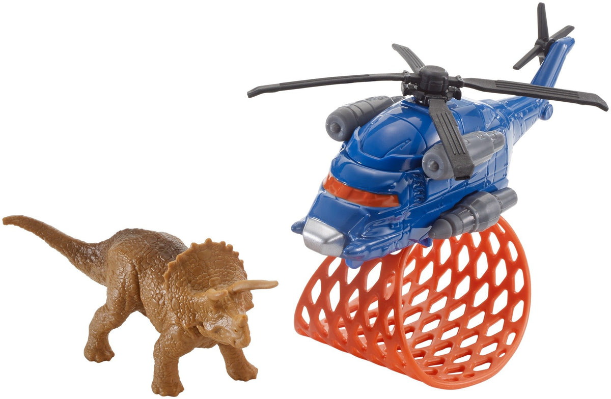 MATCHBOX JURASSIC WORLD DINO TRANSPORTERS TRICERA-COPTER Vehicle and figure