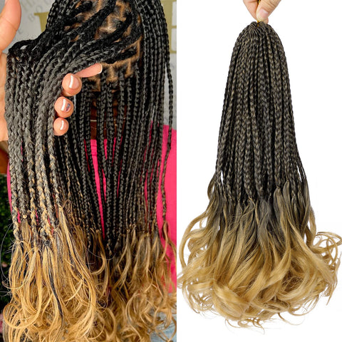 French Curl Crochet Braids 14 Inch 6 Packs Goddess Box Braids Crochet Hair Pre Looped French Curly Braiding Hair Crochet Box Braids With Curly Wavy Ends Synthetic Hair Extensions (#1B/27)