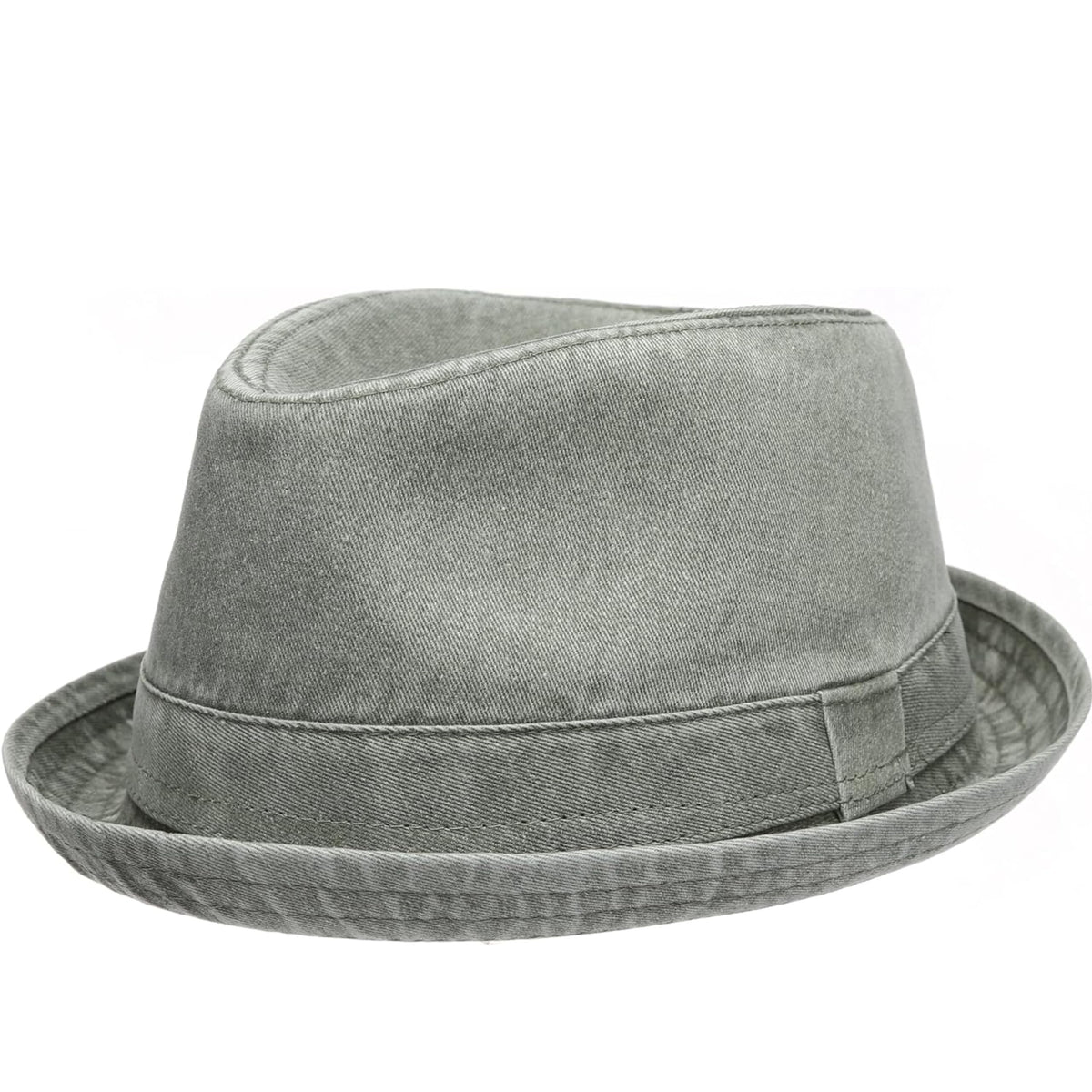 Men's Casual Vintage Style Washed Cotton Fedora Hat (US, Alpha, Small, Medium, Olive)