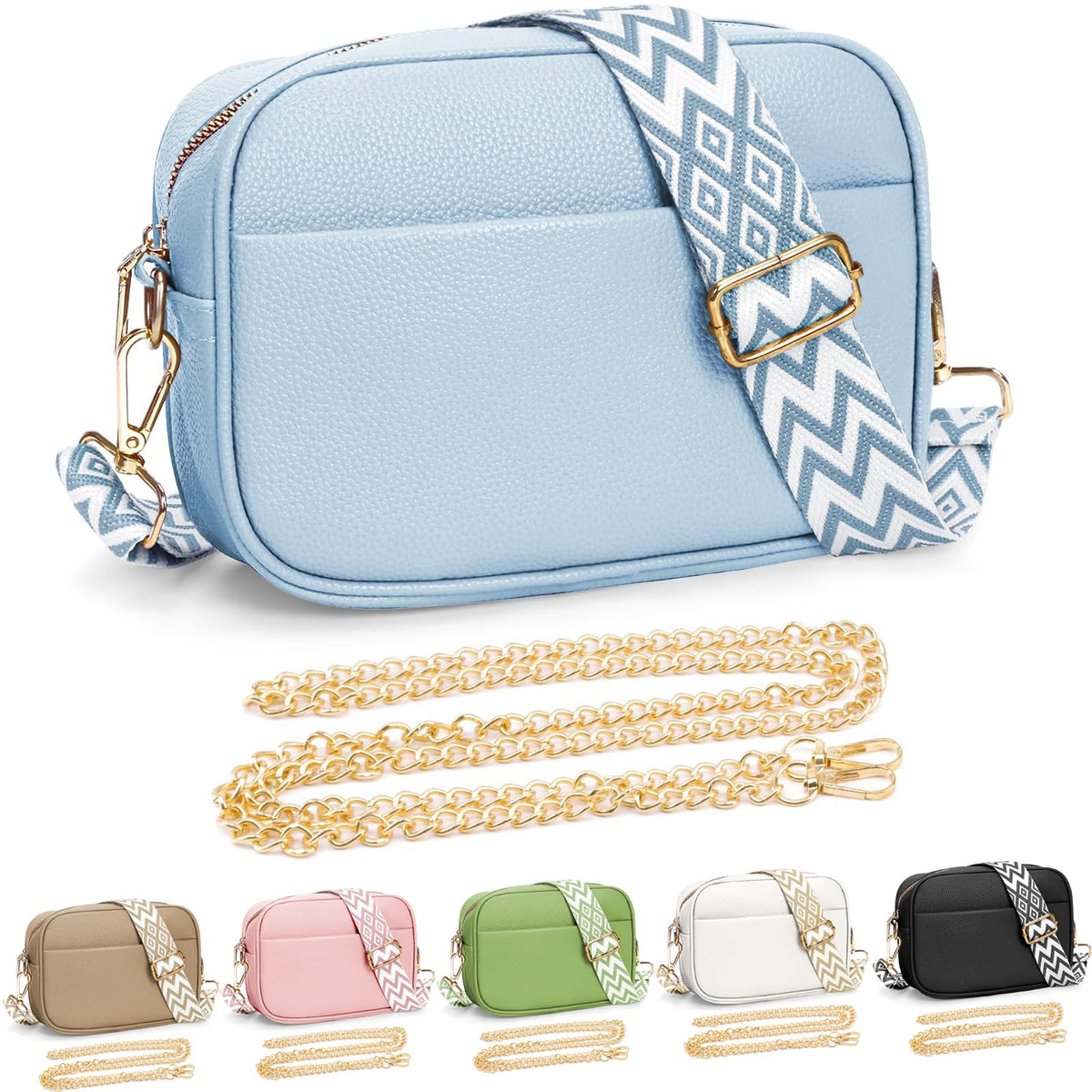 Small Crossbody Purse for Women, Leather Cross Body Bag with 2 Strap, Camera Bag Crossbody with Wide Guitar Strap (B-blue)