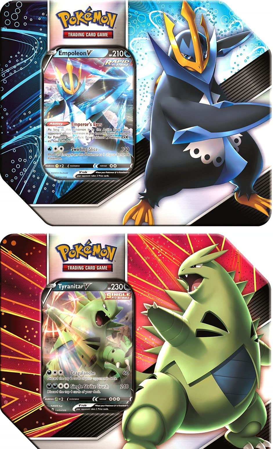 Pokemon V Strikers Tin Set of Both Tins - Tyranitar V & Empoleon V