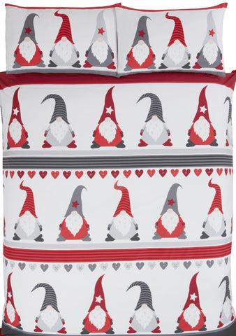 Rapport Festive Gonks Duvet Cover Christmas Bed Set, White, 3pcs, Double