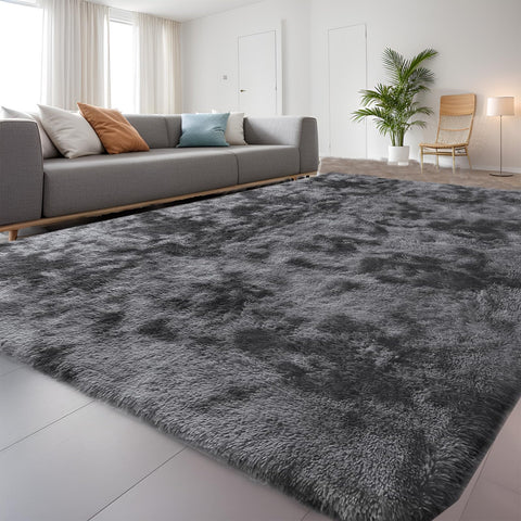 QUINZI Soft Rug High Pile Rugs Modern Fluffy Rug Bedroom Living Room Children's Room Shaggy Rugs Non-Slip Rugs (Dark Grey, 80 x 160 cm)