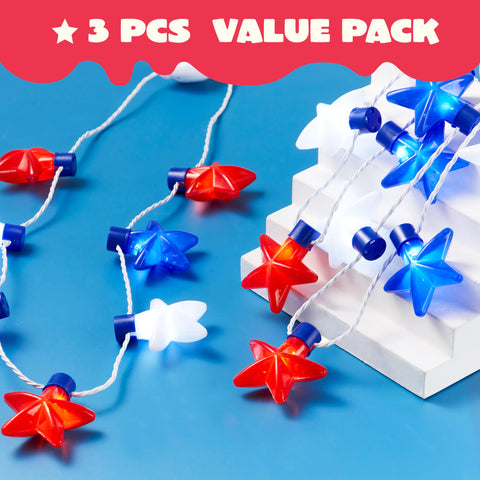 JOYIN 3 PCS 4th of July LED Necklaces, Patriotic Light up Necklace with Stars Red White and Blue Accessories in 6 Different Flicker Modes for 4th of July Party Favors, Memorial Day,Independence Day